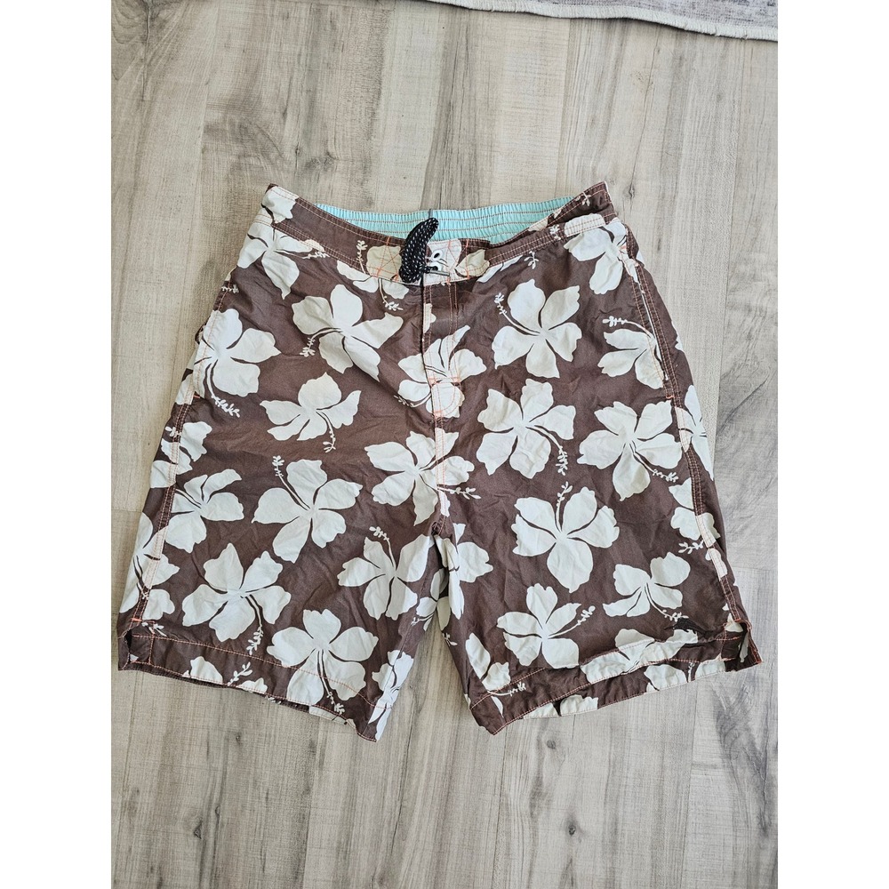 Tommy Bahama Relax Mens Brown Hibiscus Floral Board Shorts Swim Trunks Medium